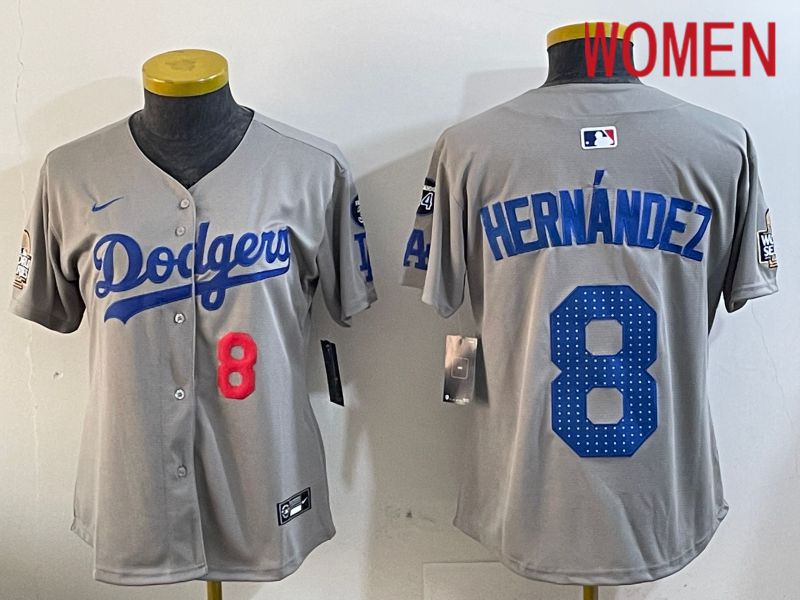 Women Los Angeles Dodgers #8 Hernandez Grey Game 2024 Nike MLB Jersey style 12054->women mlb jersey->Women Jersey